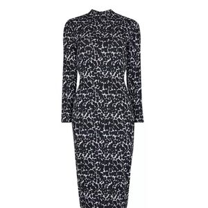 Ted Baker Black and White Printed Long Sleeve Midi Dress